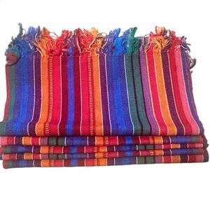 Guatemalan handwoven napkin, textile cloth, placemat, Artisan 12x12 rainbow
